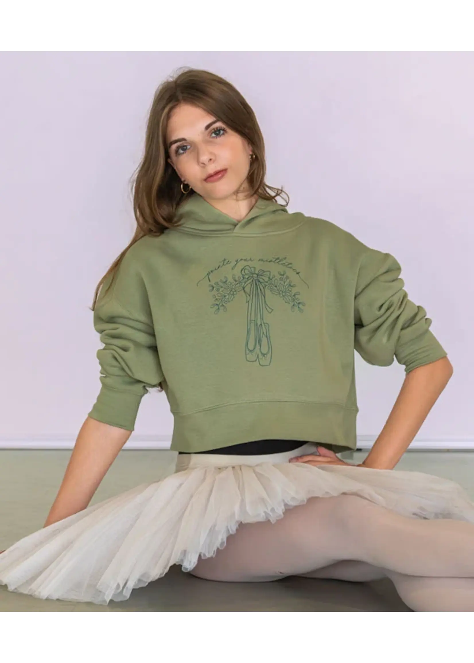 COVET DANCE POINTE YOUR MISTLETOES CROPPED HOODIE SWEATSHIRT
