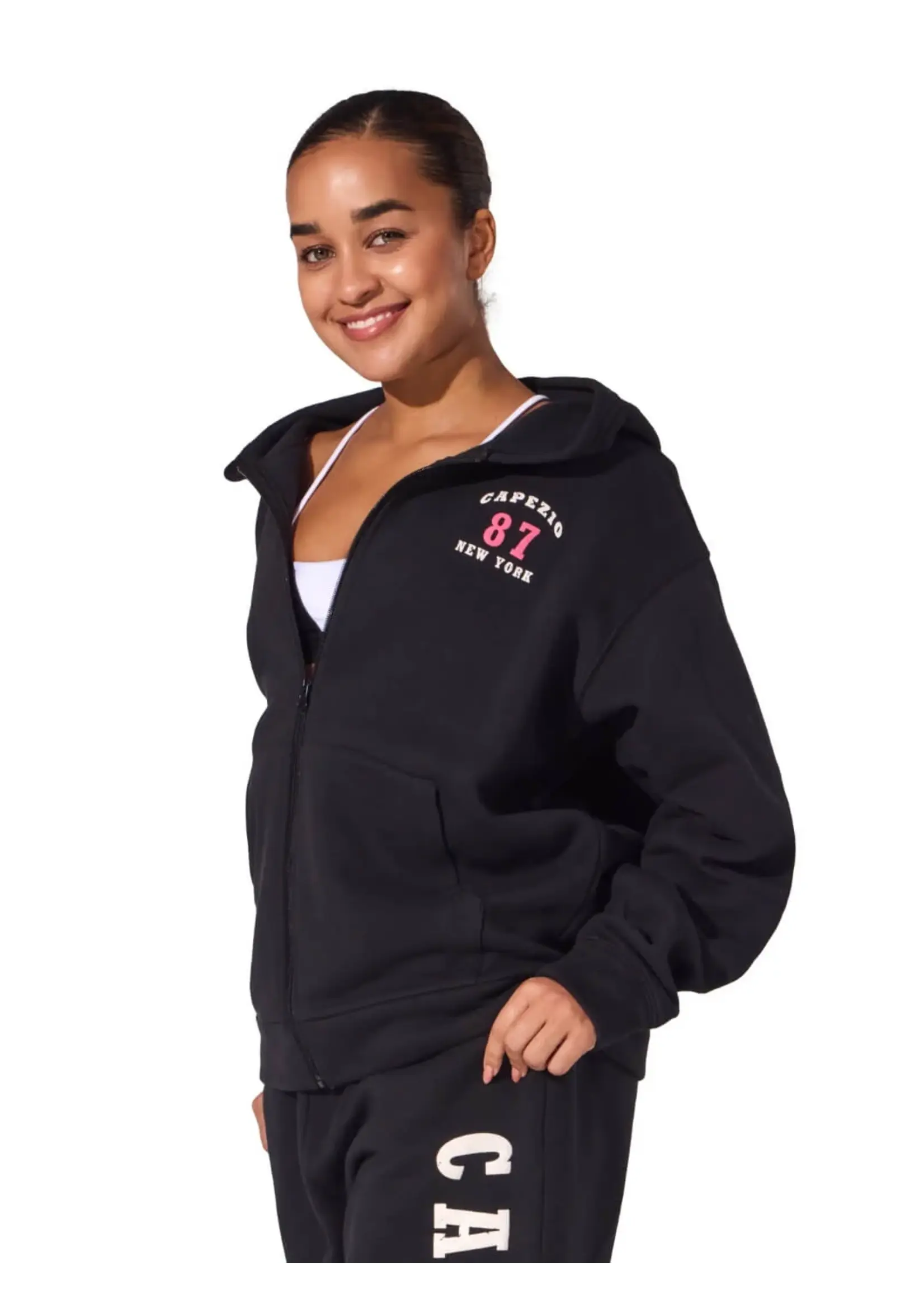 CAPEZIO & BUNHEADS AF13070W ADULT STRIDE LOGO ZIP UP HOODIE