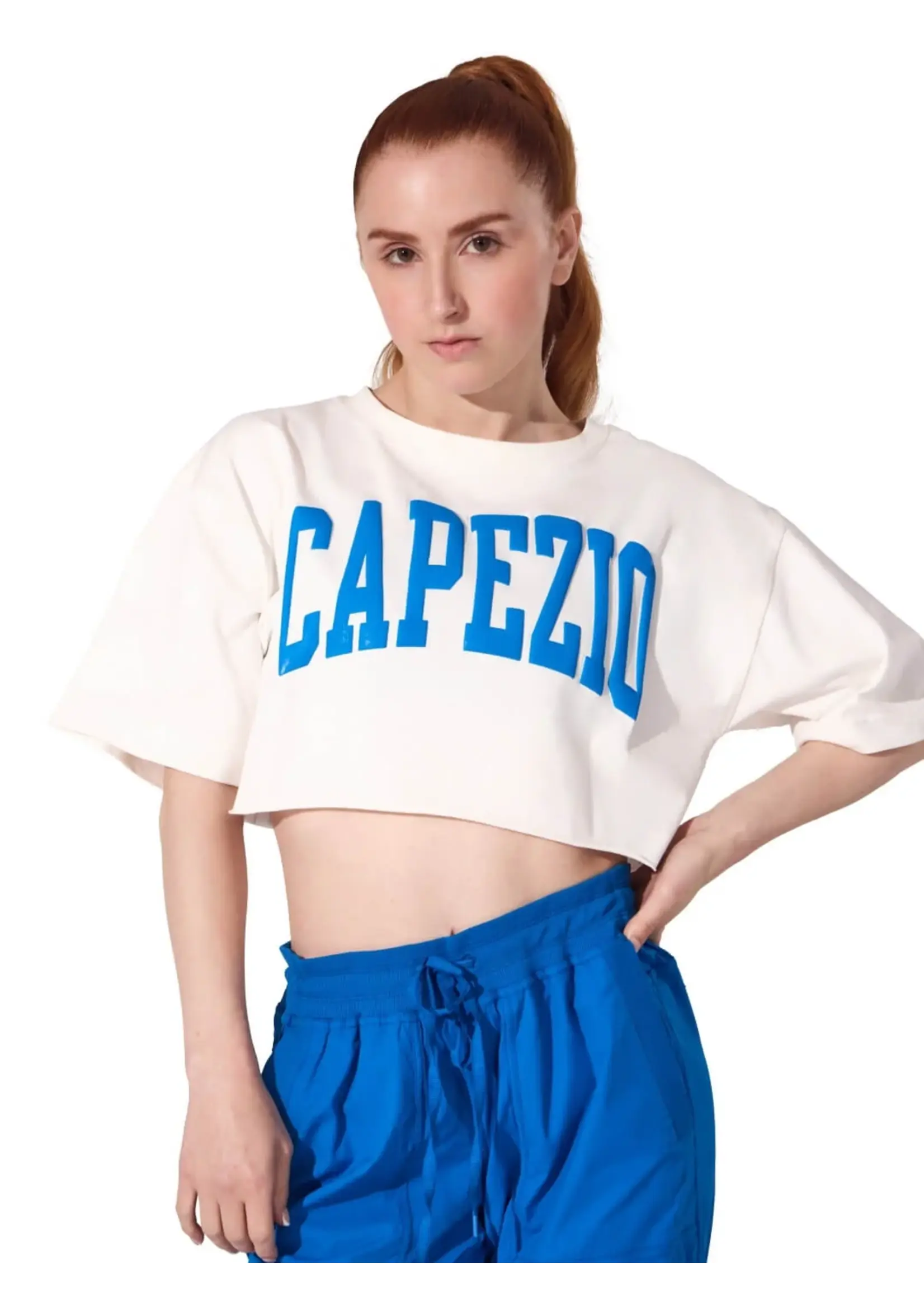CAPEZIO & BUNHEADS AF13064W ADULT CAMPUS BOX COLLEGIATE STYLE CROPPED TEE