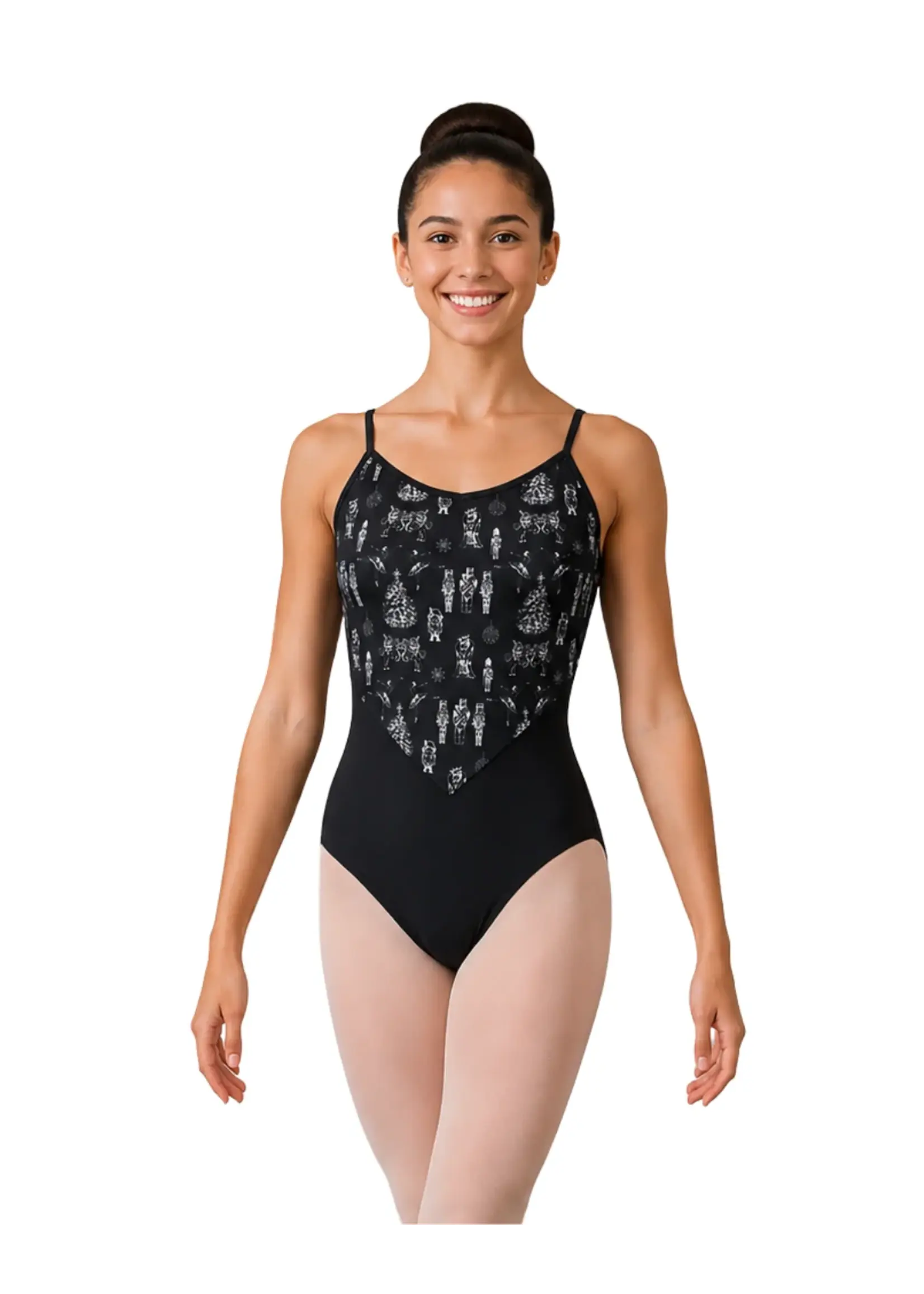 DANSHUZ 26134 NUTCRACKER PRINTED BODICE CAMISOLE LEOTARD