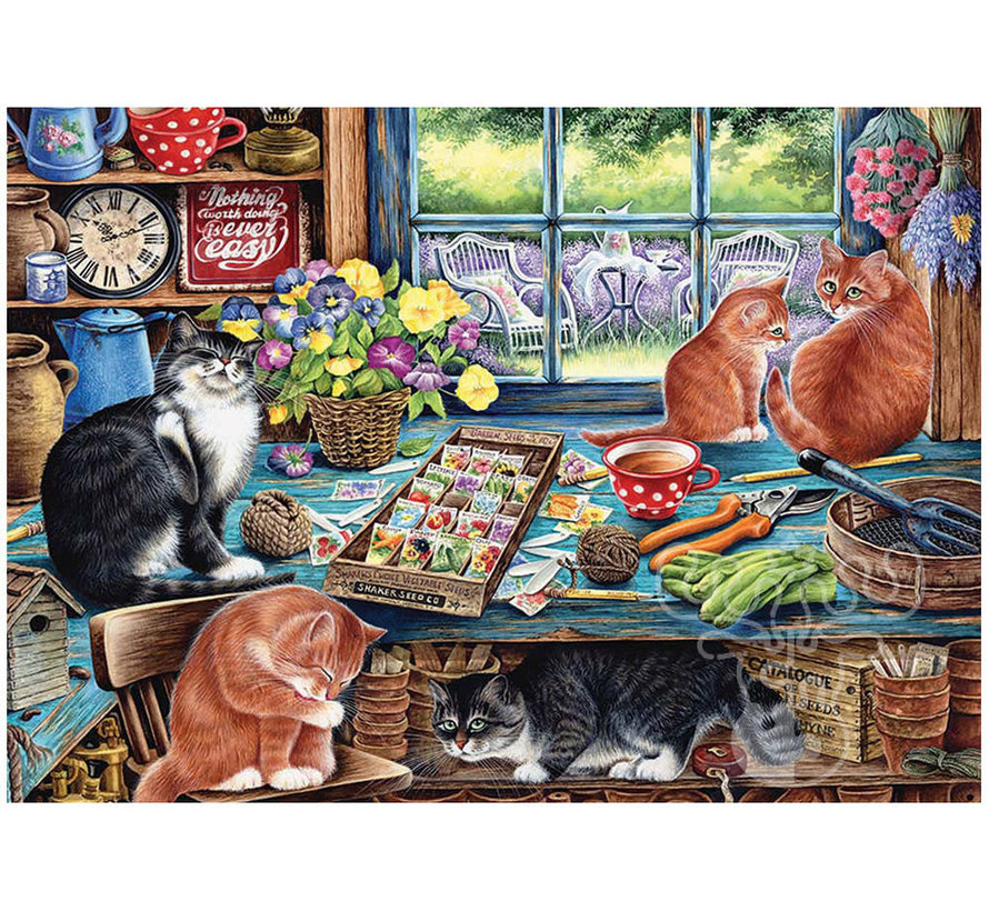 Cobble Hill Garden Shed Cats Tray Puzzle 35pcs
