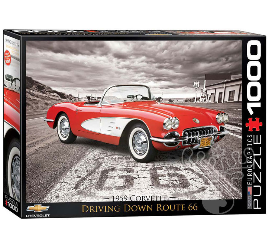 Eurographics Automotive: Chevrolet 1959 Corvette Driving Down Route 66 Puzzle 1000pcs