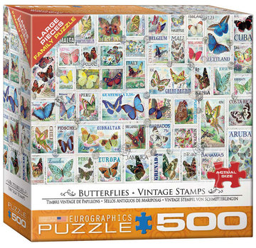 Eurographics Eurographics Behr: Butterflies Vintge Stamps Large Pieces Family Puzzle 500pcs