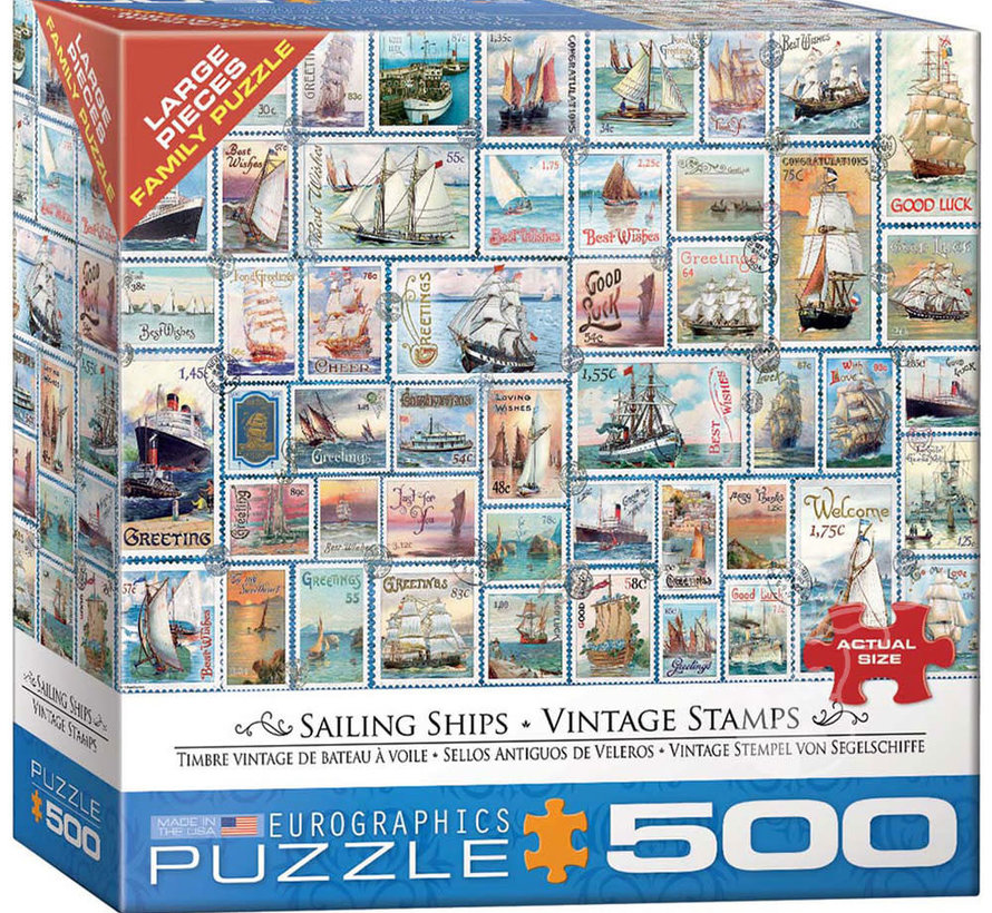 FINAL SALE Eurographics Sailing Ships Vintage Stamps Large Pieces Family Puzzle 500pcs