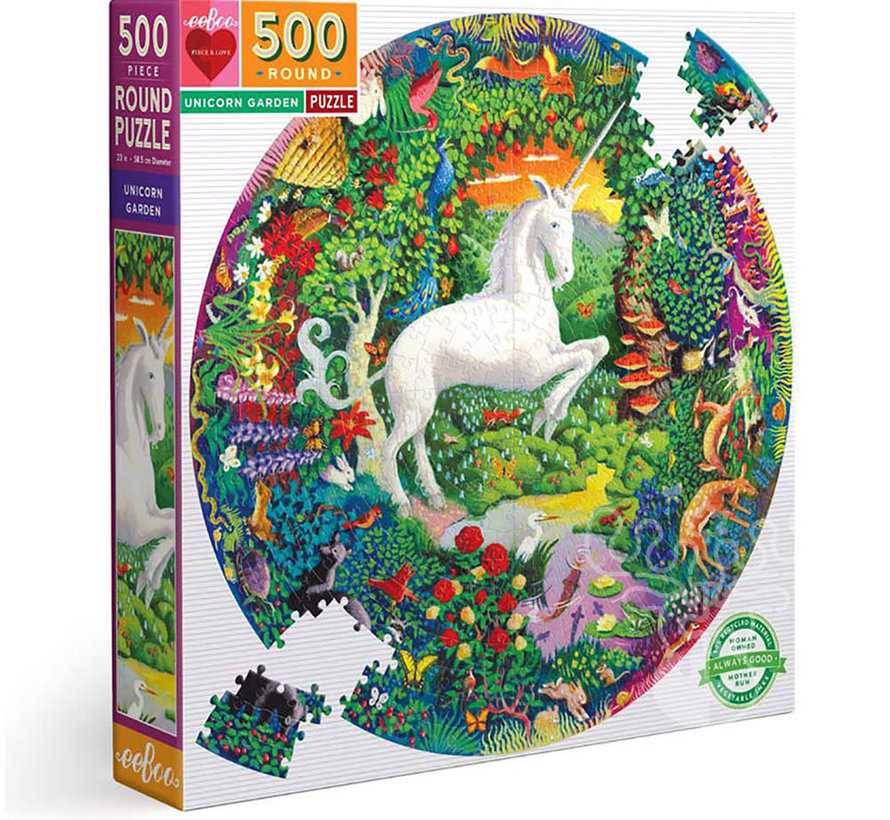 eeBoo Unicorn Garden Round Puzzle 500pcs