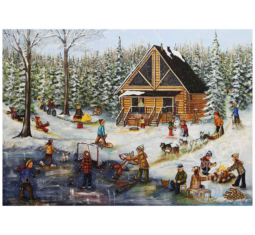 FINAL SALE Pierre Belvedere Genest: Winter at the Log Cabin Puzzle 1000pcs
