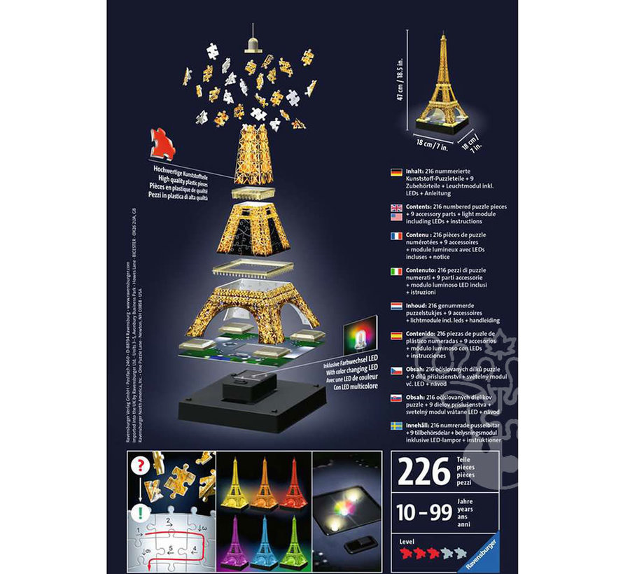 Ravensburger 3D Eiffel Tower Night Edition Puzzle 216pcs