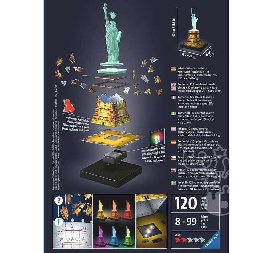 Ravensburger 3D Statue of Liberty Night Edition Puzzle 108pcs