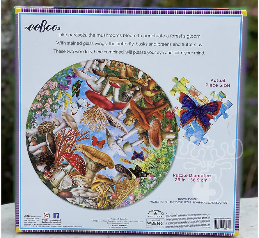 FINAL SALE eeBoo Mushrooms and Butterflies Round Puzzle 500pcs