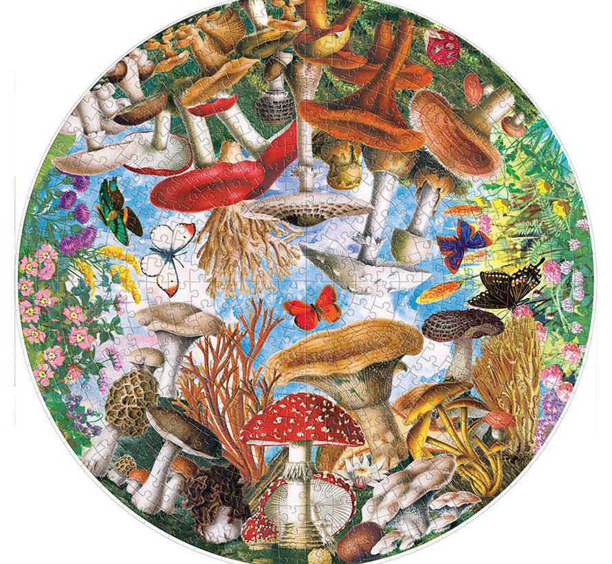 FINAL SALE eeBoo Mushrooms and Butterflies Round Puzzle 500pcs