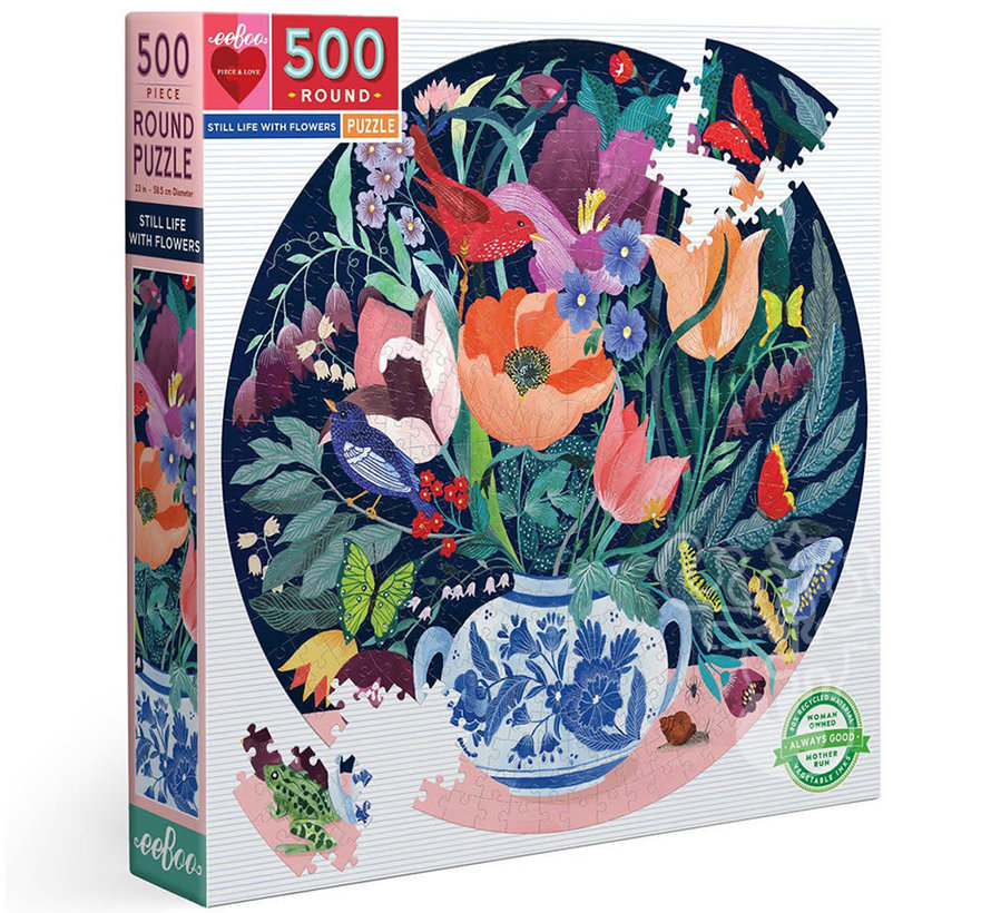 eeBoo Still Life with Flowers Round Puzzle 500pcs