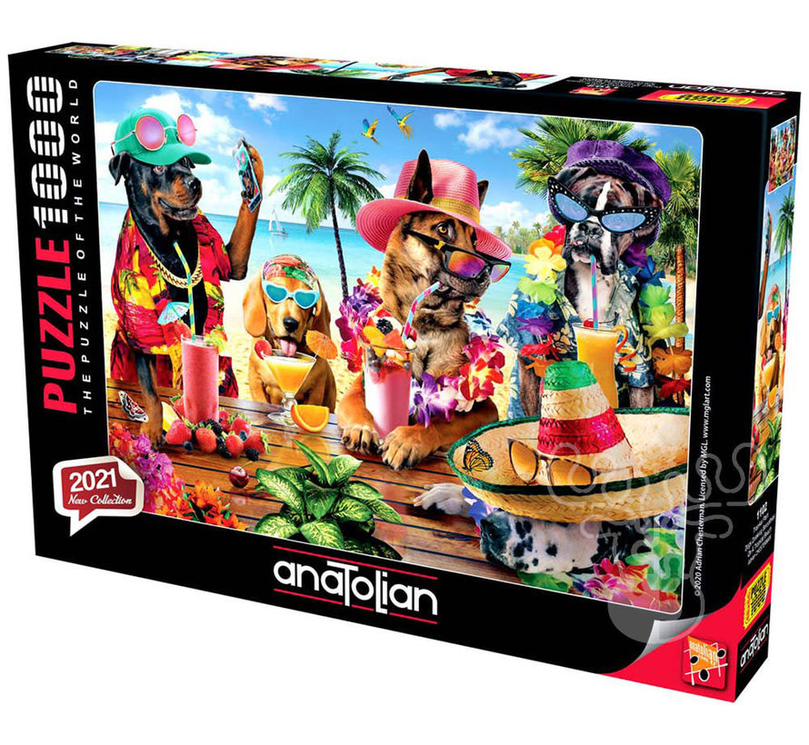 Anatolian Dogs Drinking Smoothies on a Tropical Beach Puzzle 1000pcs