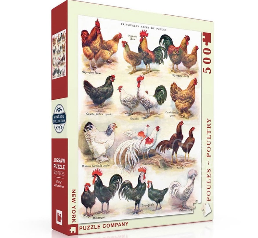 FINAL SALE New York Puzzle Co. Vintage Collection: Poules ~ Poultry Puzzle 500pcs