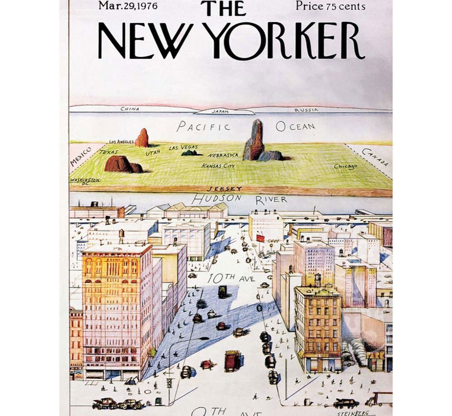 New York Puzzle Co. The New Yorker: View of the World from 9th Avenue Puzzle 1000pcs