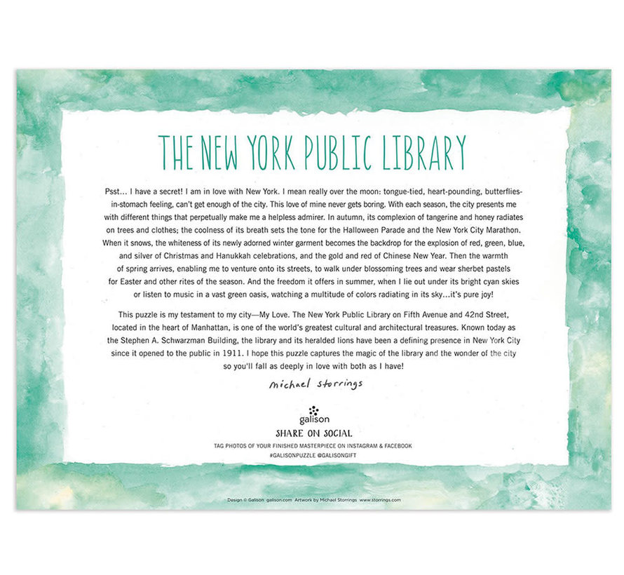 Galison Michael Storrings The New York Public Library Puzzle 1000pcs