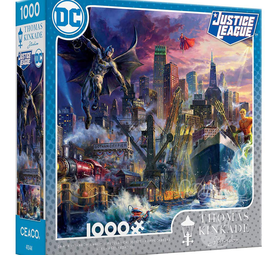Ceaco Thomas Kinkade DC Justice League: Justice League Showdown at Gotham Pier Puzzle 1000pcs