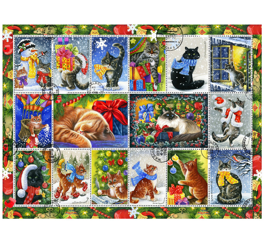 Vermont Christmas Co. Christmas Cat Stamp Puzzle 550pcs