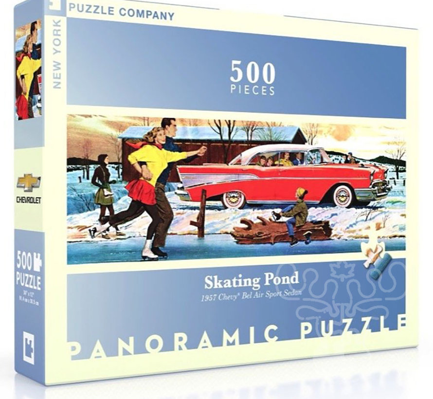 New York Puzzle Co. General Motors: Skating Pond Panoramic Puzzle 500pcs