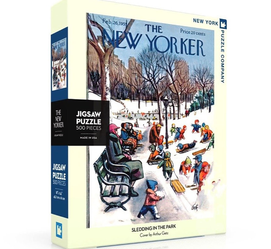 New York Puzzle Co. The New Yorker: Sledding in the Park Puzzle 500pcs