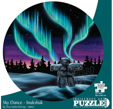 Canadian Art Prints Indigenous Collection: Skydance Inukshuk Round Puzzle 500pcs