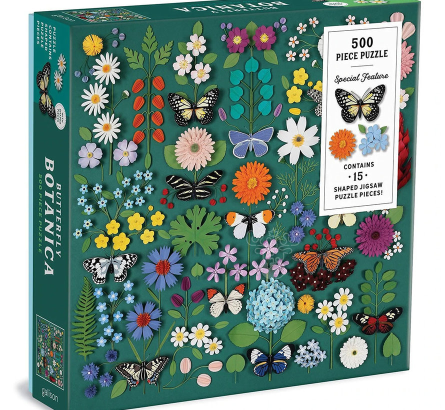 Galison Butterfly Botanica Puzzle with Shaped Pieces 500pcs