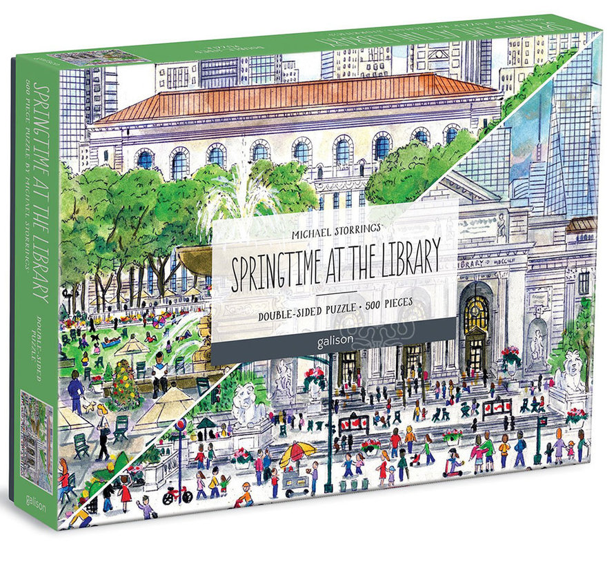 Galison Michael Storrings Springtime at the Library Double Sided Puzzle 500pcs