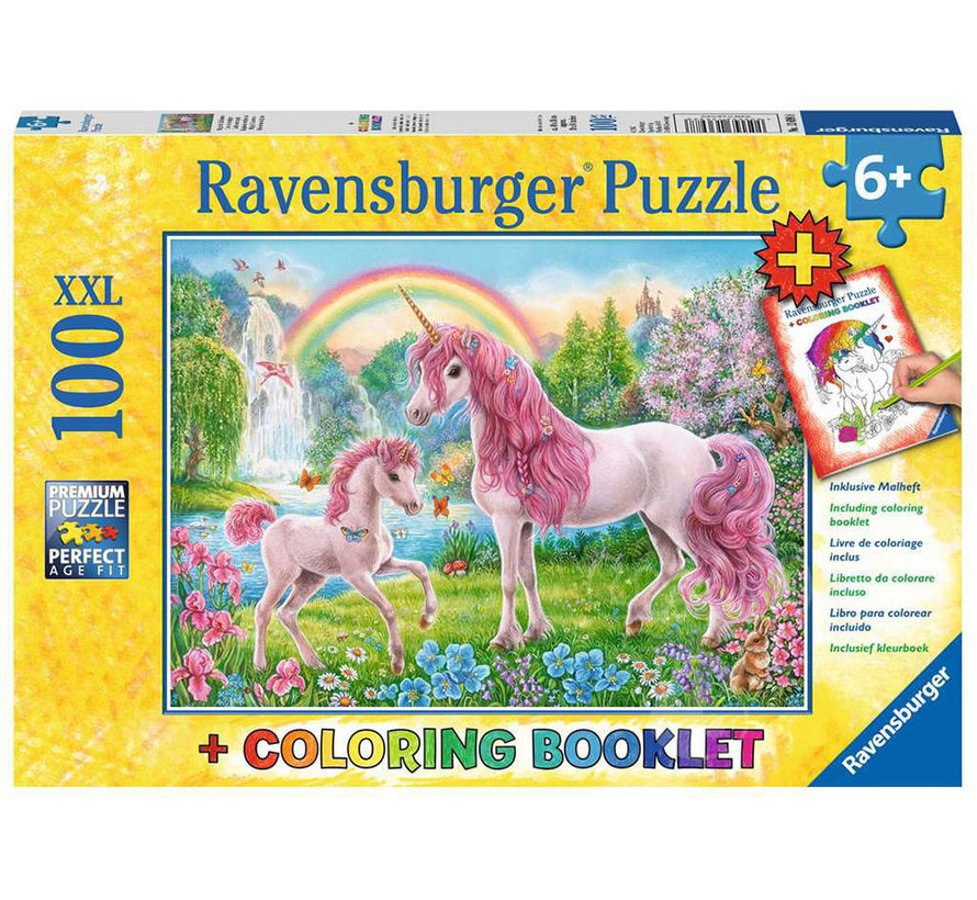 Ravensburger Magical Unicorns Puzzle 100pcs XXL + Coloring Book