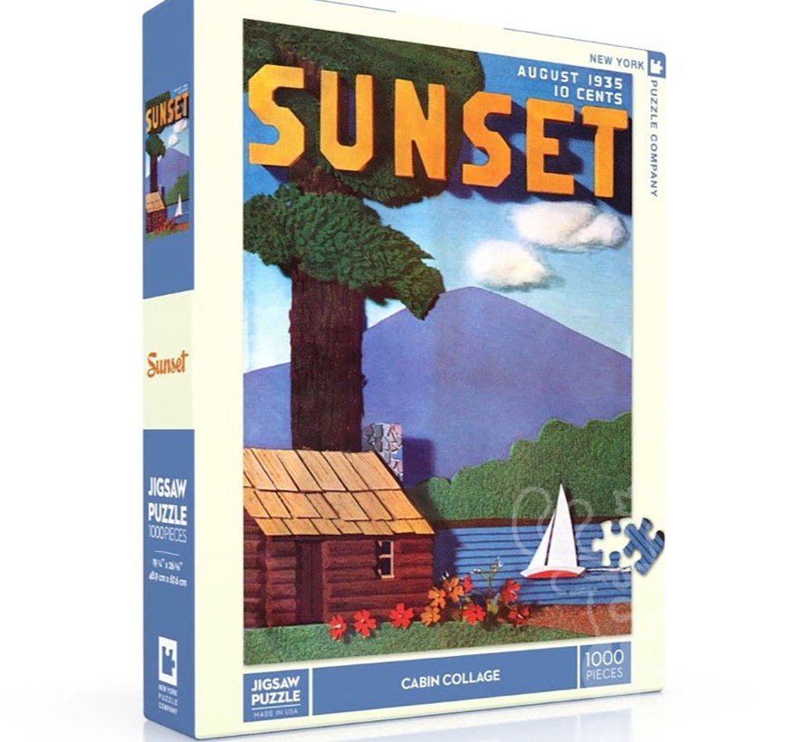 New York Puzzle Co. Sunset: Cabin Collage Puzzle 1000pcs