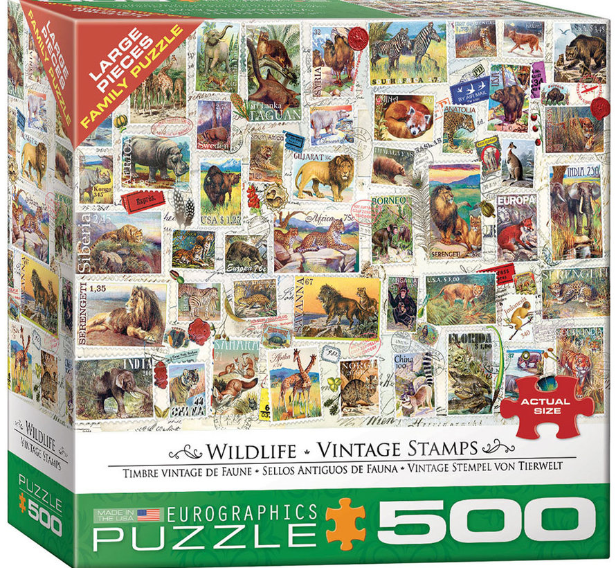 FINAL SALE Eurographics Wildlife Vintage Stamps Large Pieces Family Puzzle 500pcs