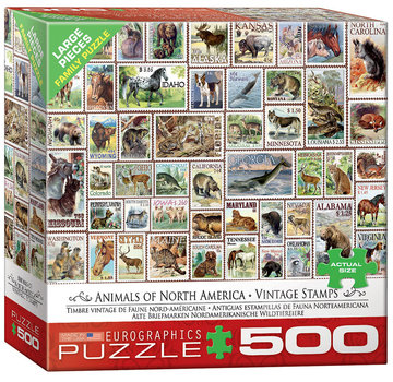 Eurographics Eurographics Animals of North America Vintage Stamps Large Pieces Family Puzzle 500pcs