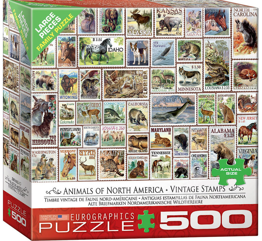 Eurographics Animals of North America Vintage Stamps Large Pieces Family Puzzle 500pcs