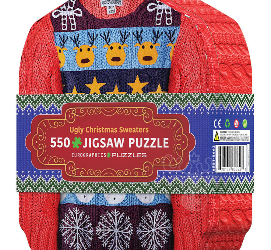 Eurographics Ugly Christmas Sweaters Puzzle 550pcs in a Sweater Shaped Tin