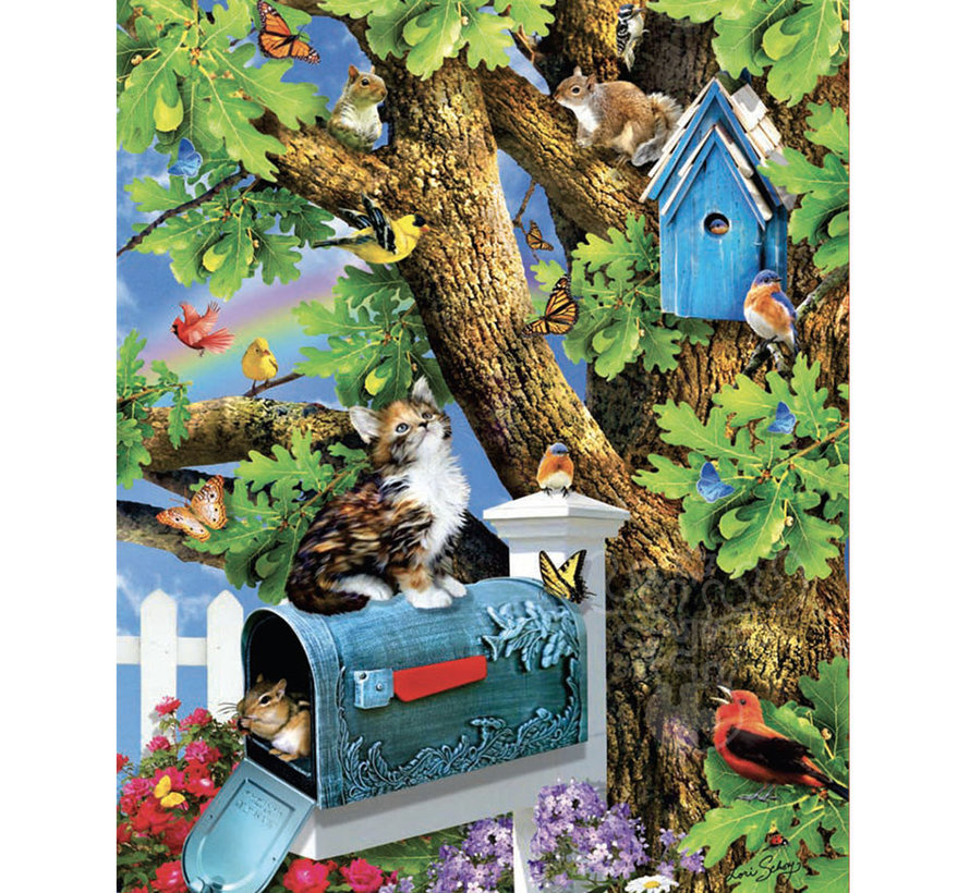 FINAL SALE SunsOut Kitty and Birdhouse Puzzle 1000pcs