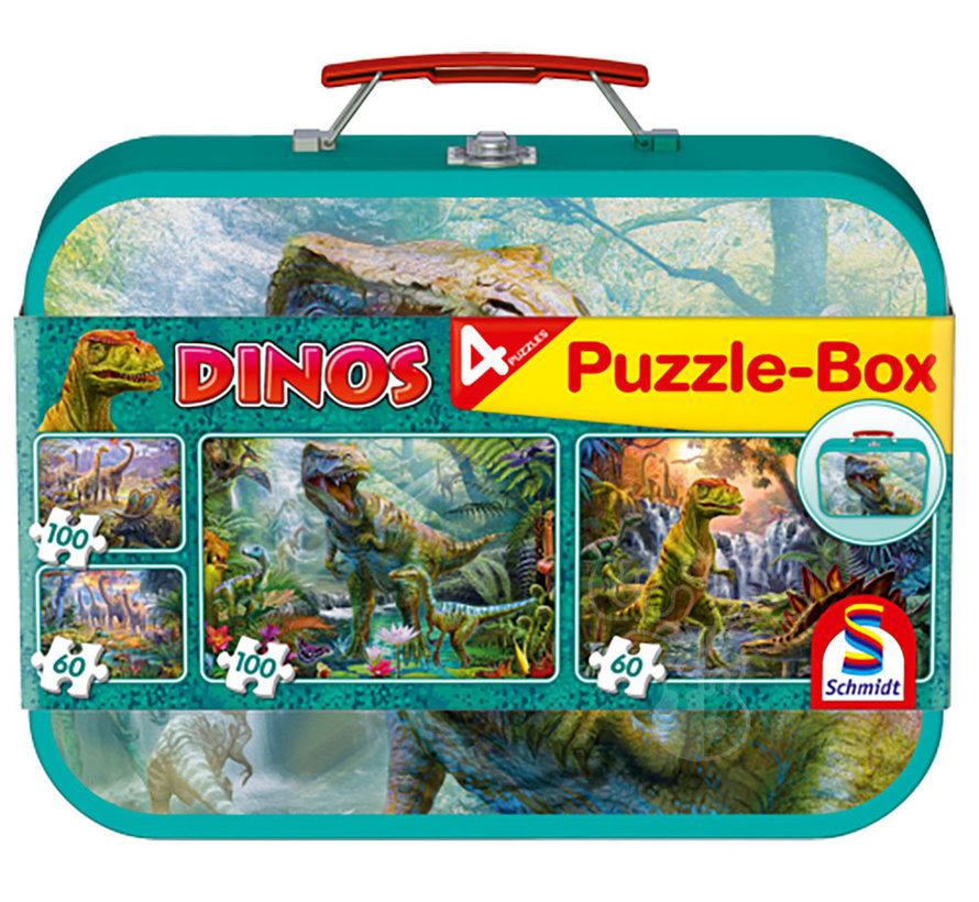 Schmidt Dinos Puzzle 2 x 60pcs & 2 x 100pcs in a Tin Box