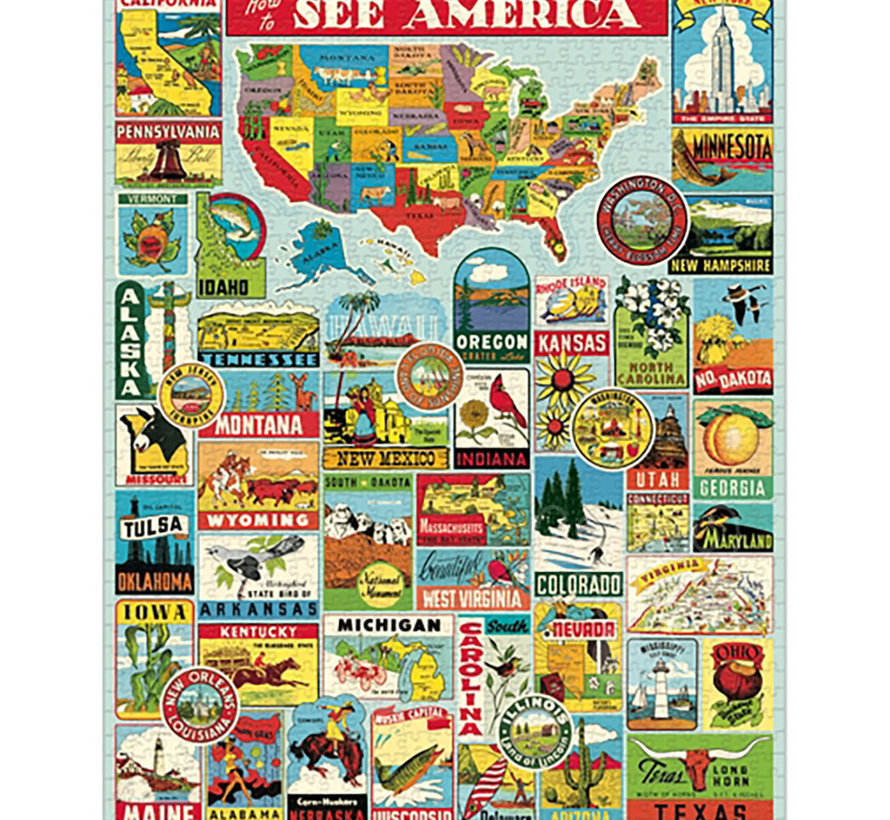 Cavallini Vintage: See America Puzzle 1000pcs