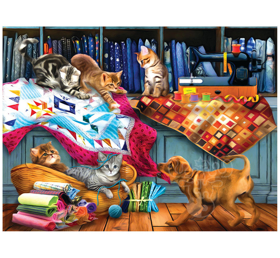 FINAL SALE SunsOut Quilting Room Mischief Puzzle 1000pcs