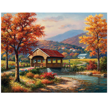 SunsOut FINAL SALE SunsOut Covered Bridge in Fall Puzzle 500pcs
