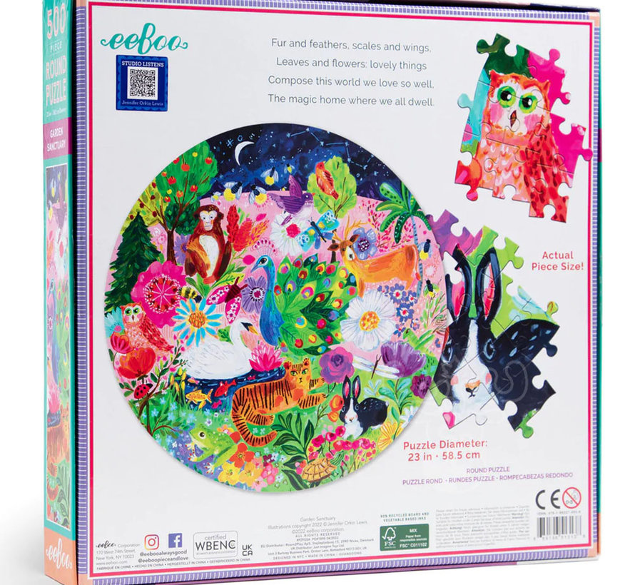 eeBoo Garden Sanctuary Round Puzzle 500pcs