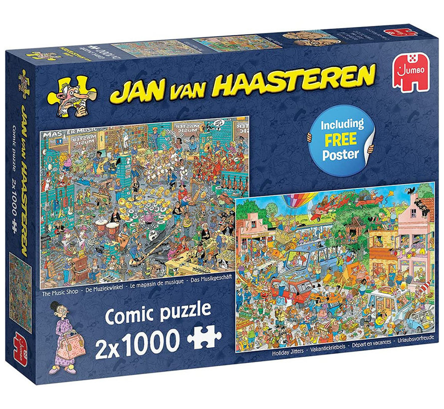 Jumbo Jan van Haasteren The Music Shop & Holiday Jitters Puzzle 2 x 1000pcs - ORIGINAL BOX SIZE