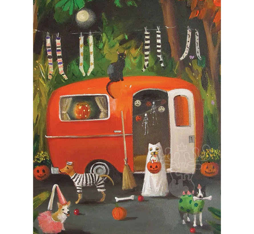 New York Puzzle Co. Janet Hill: The Dogs of Halloween Ride Puzzle 500pcs