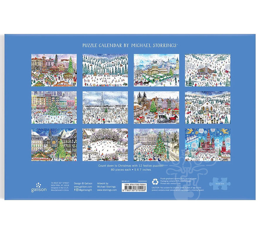Galison Michael Storrings 12 Days of Christmas Countdown Mini Puzzle 12 x 80pcs