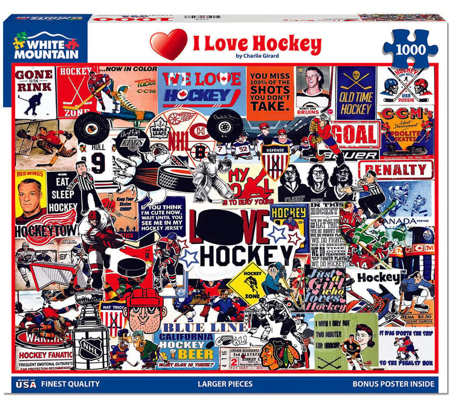 White Mountain I Love Hockey Puzzle 1000pcs