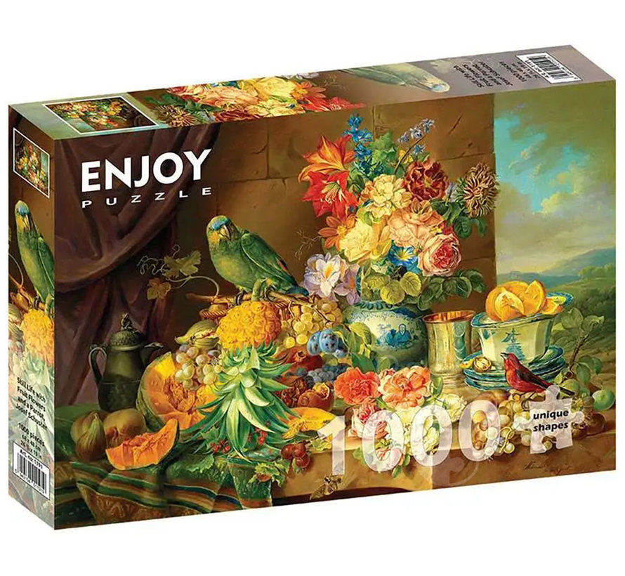Enjoy Josef Schuster: Still Life with Fruit Flowers and a Parrot Puzzle 1000pcs