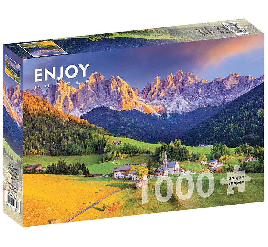 Enjoy Church in Dolomites Mountains, Italy Puzzle 1000pcs