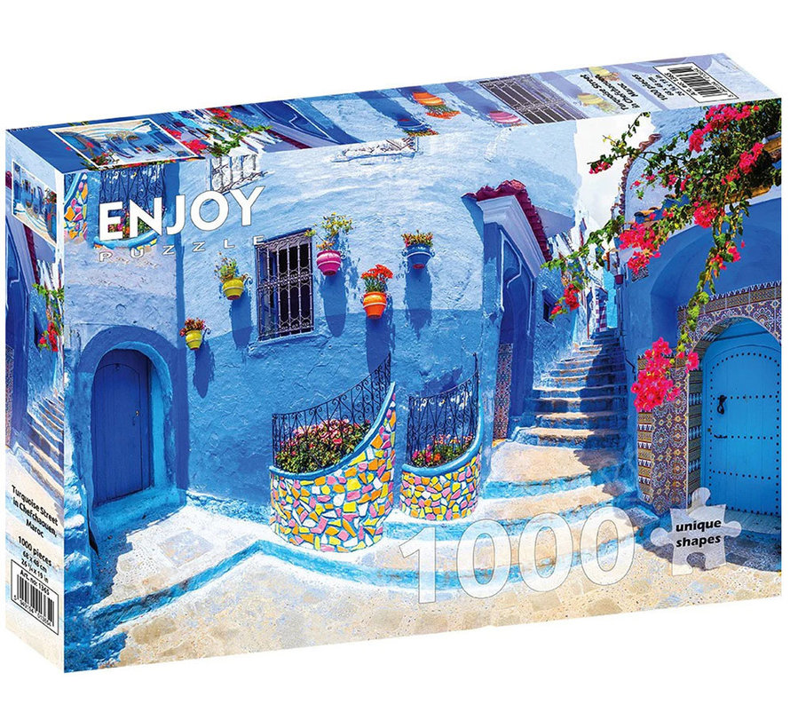 Enjoy Turquoise Street in Chefchaouen, Maroc Puzzle 1000pcs