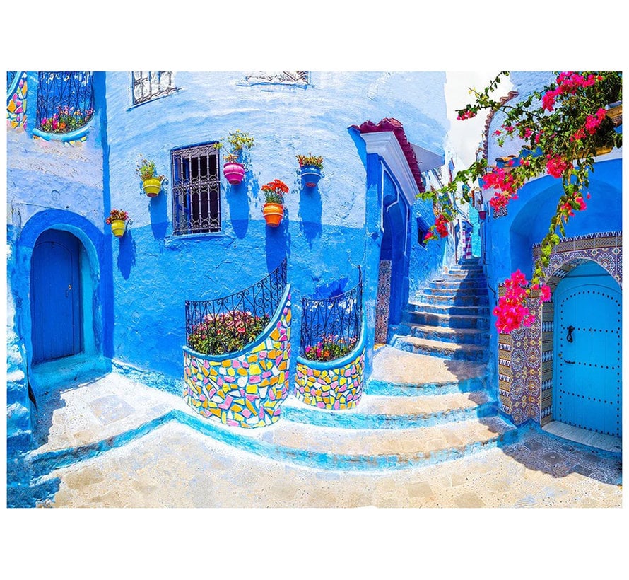 Enjoy Turquoise Street in Chefchaouen, Maroc Puzzle 1000pcs