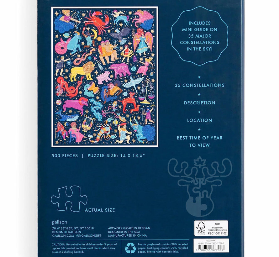 Galison Constellations 101: Stargazing Puzzle 500pcs in a Book Box