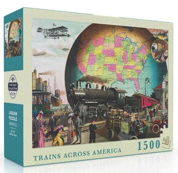 New York Puzzle Company New York Puzzle Co. Vintage Collection: Trains Across America Puzzle 1500pcs
