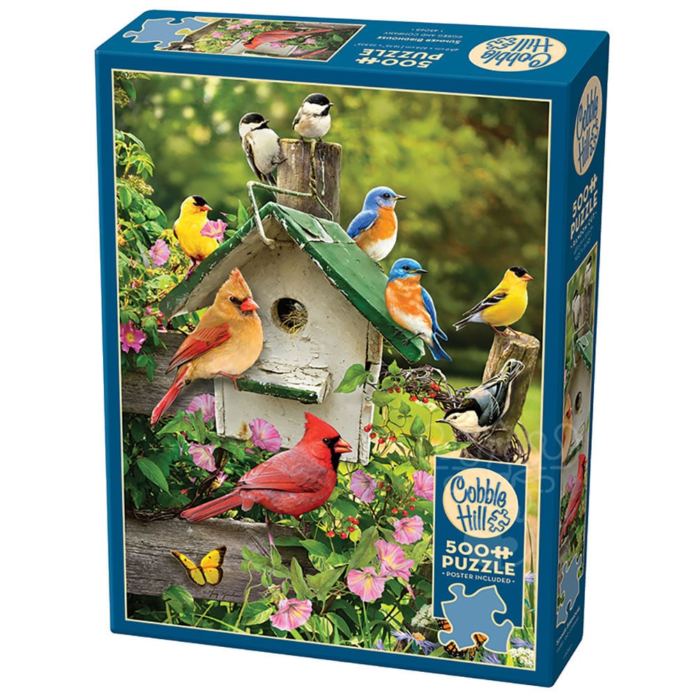 Cobble Hill 500-Piece Jigsaw Puzzle – 'Winter Birdhouse' Scene With Sample Poster