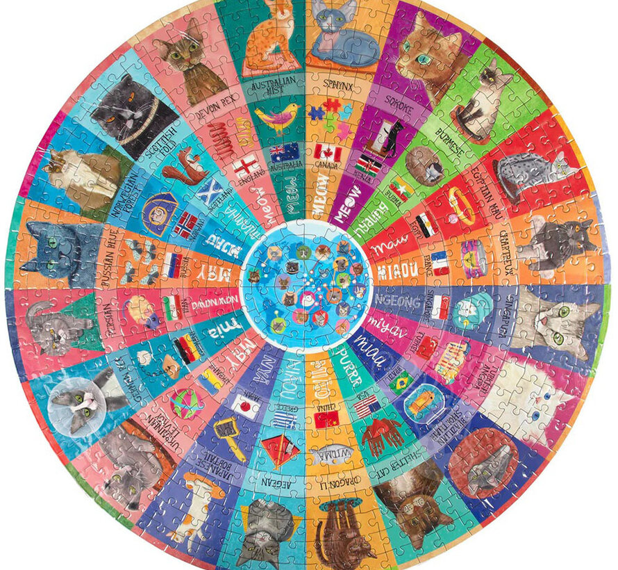 eeBoo Cats of the World Round Puzzle 500pcs